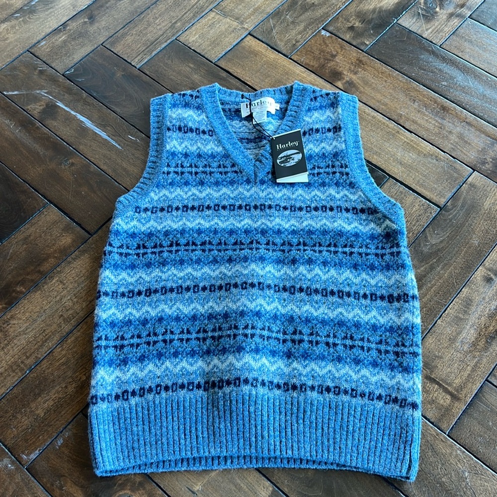 🇺🇸Harley of Scotland blue wool V-neck large vest